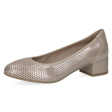 Caprice Damen Pumps aus Leder mit Blockabsatz Schuhweite H Mehrweite, Beige (Taupe Metallic), 40.5 EU im Sale